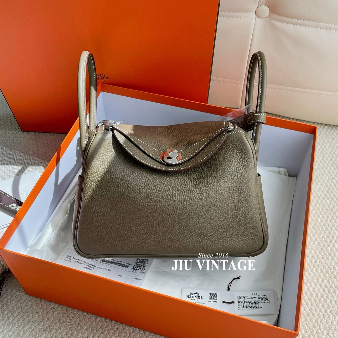 未使用 Hermes/爱马仕 大象灰银扣lindy2全套K刻CJM12-2238二手包