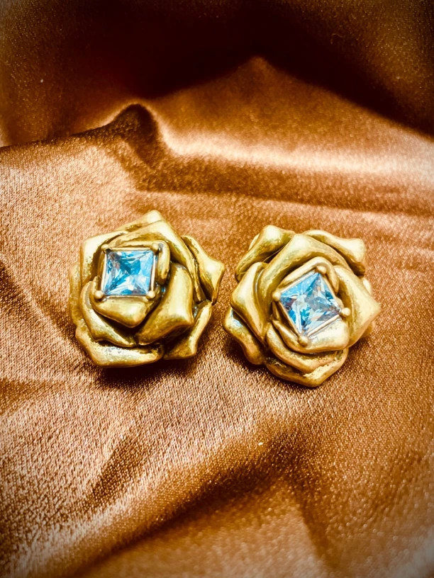 铜合金耳饰 铜合金铜合金Vintage金属质感玫瑰耳饰时尚