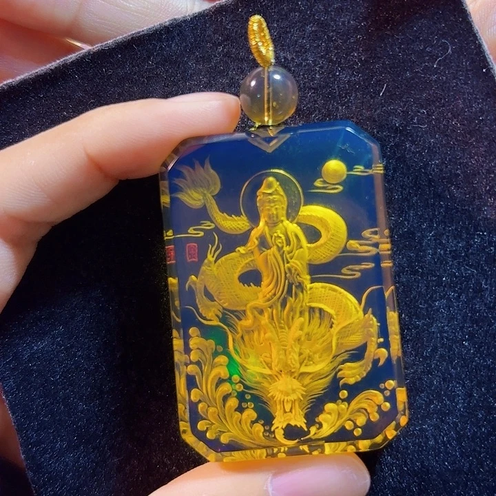 未镶嵌蓝珀珠宝奇石墨西哥蓝珀玉龙观音