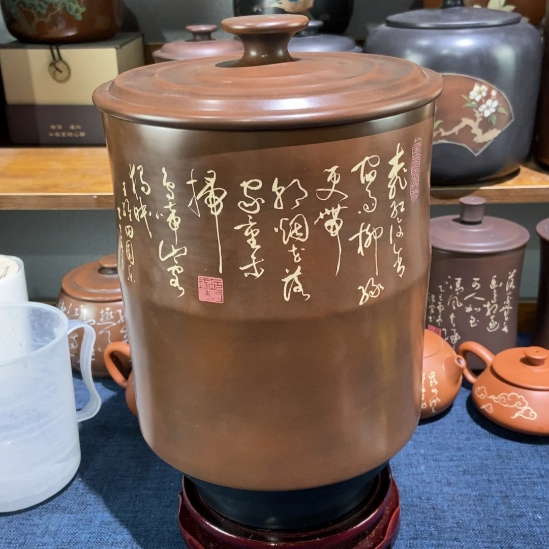 7建水紫陶手工精磨彩填醒茶罐