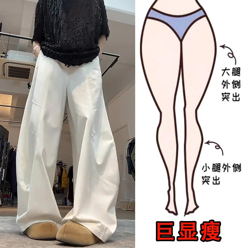 2025夏季薄款大码女装宽松阔腿牛仔裤梨形身材显瘦高腰设计拖地裤