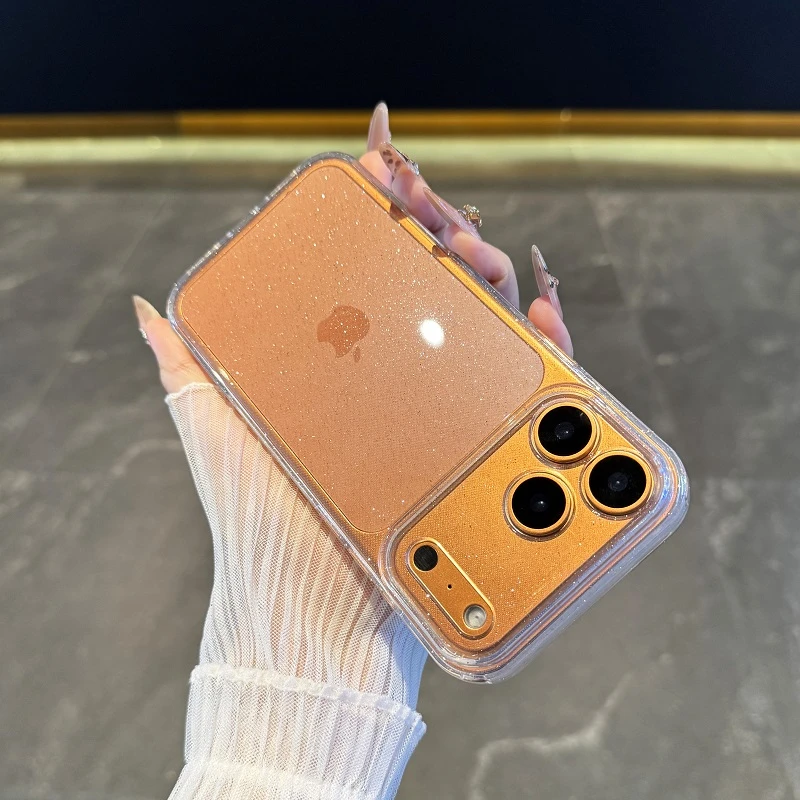 适用于苹果17promax手机壳新款iphone17全包镜头16透明15闪粉防摔