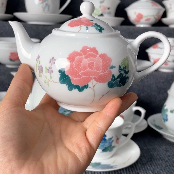 景德镇陶瓷芙蓉花茶壶