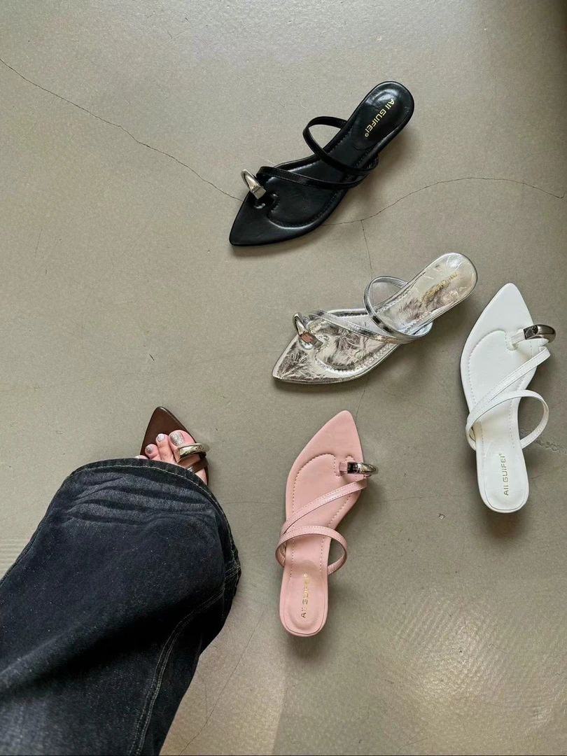 罗马鞋坡跟972-3尖头一字拖低跟夏季时尚百搭仙女风外穿气质法式