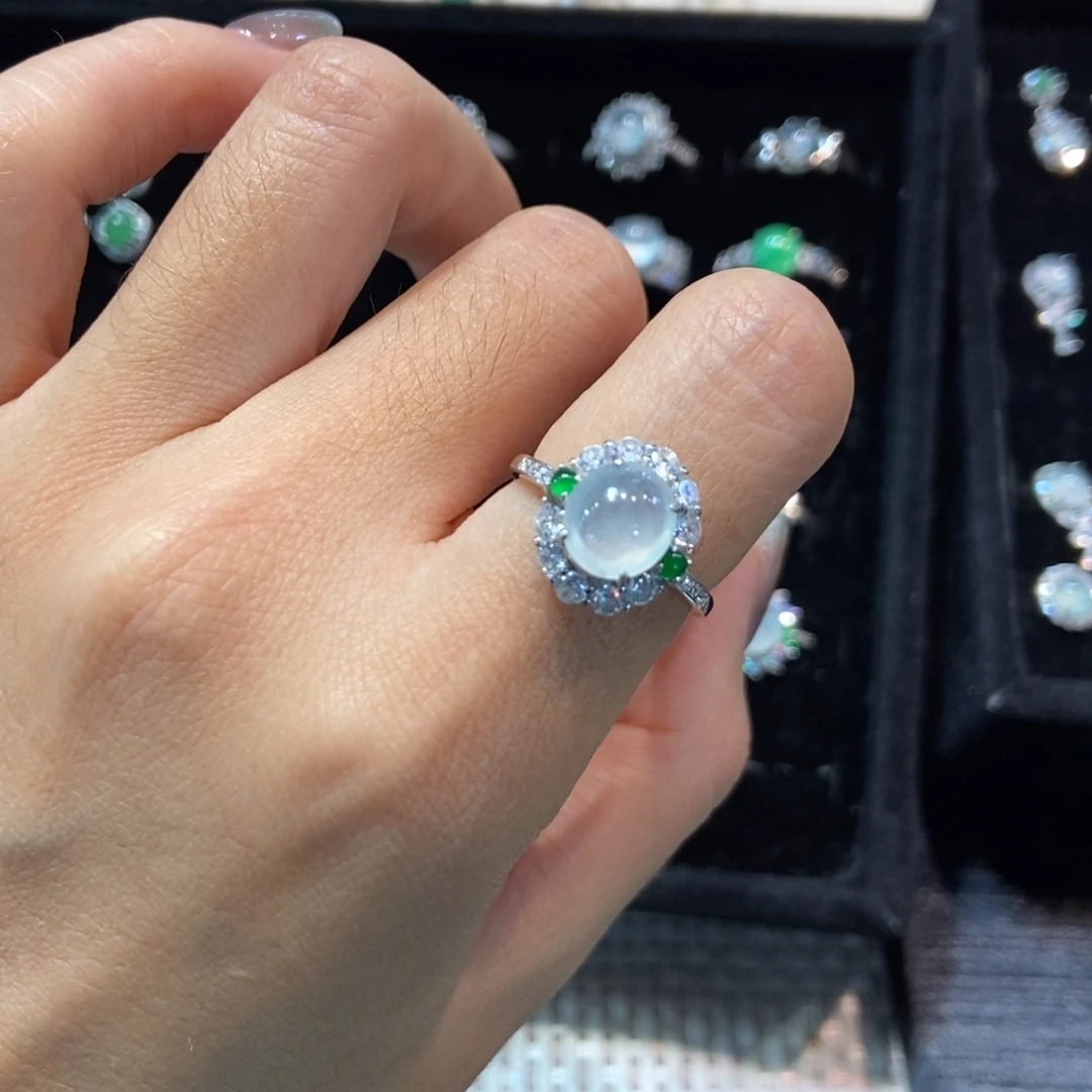 翡翠银S925镶嵌戒指天然缅甸