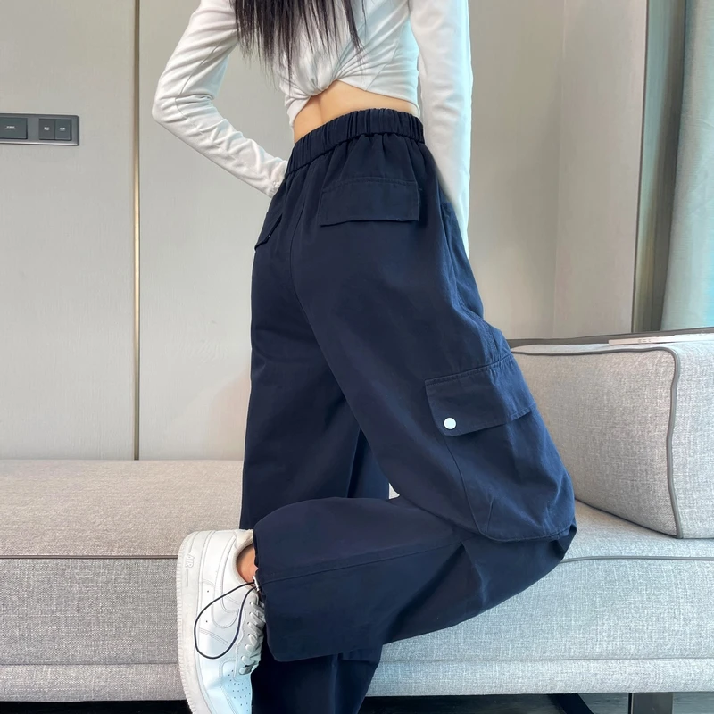 实拍现货2025春季新款工装裤天丝棉束脚阔腿两穿休闲运动裤女