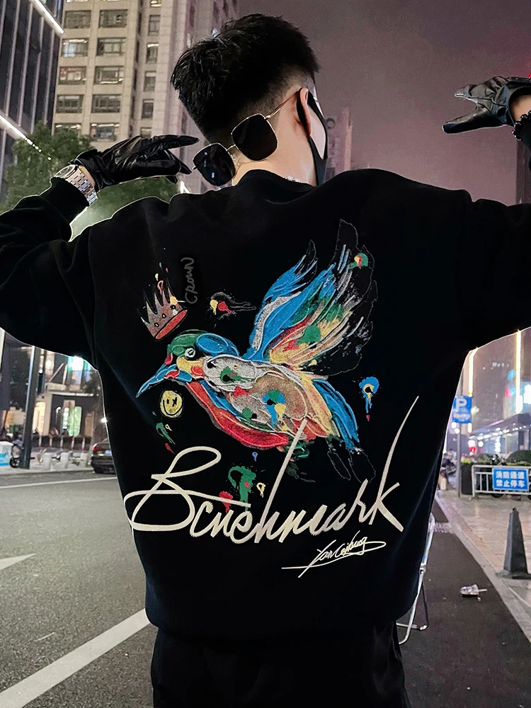 美式印花卫衣男秋冬款潮牌痞帅长袖T恤2025新款男士休闲上衣外套