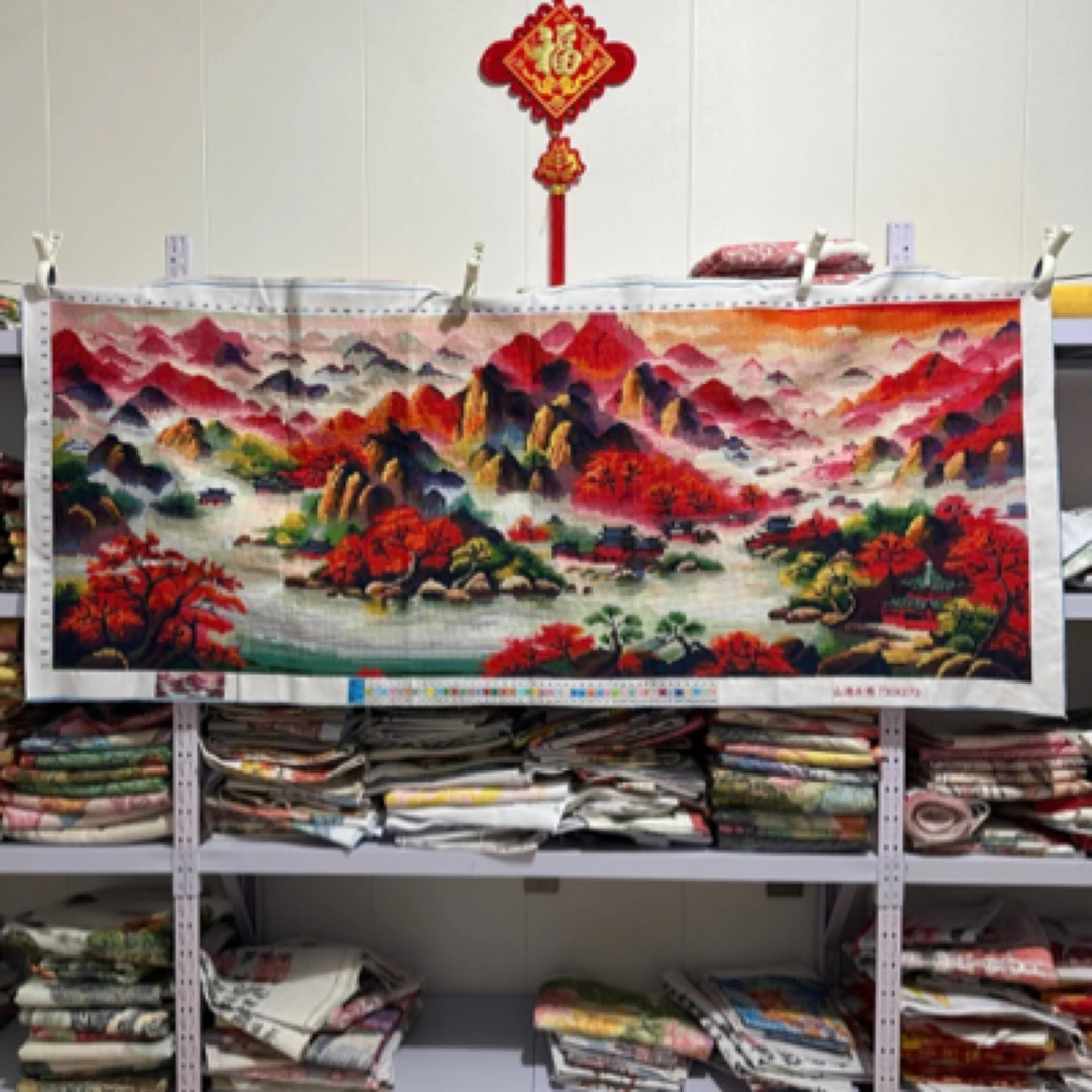 纯手工十字绣成品山清水秀鸿运当头古风山水风景画客厅画210×88