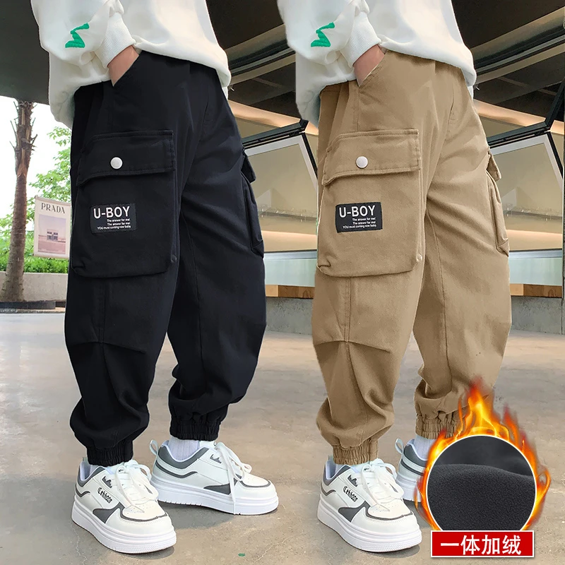 男童工装裤秋冬装中大童加绒裤子爆款儿童男孩时髦宽松休闲裤潮牌