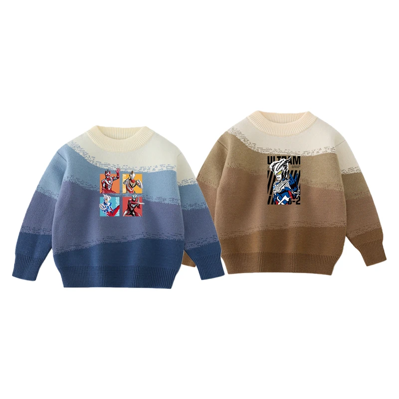 奥特曼童装秋冬儿童针织毛衫男童拼色套头毛衫内搭线衣保暖毛衣