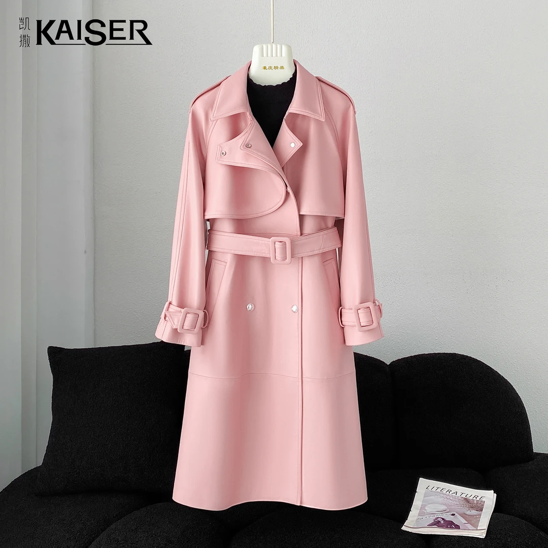 KAISER/凯撒4P3191-1春季新款时尚休闲简约百搭潮流长款皮衣外套