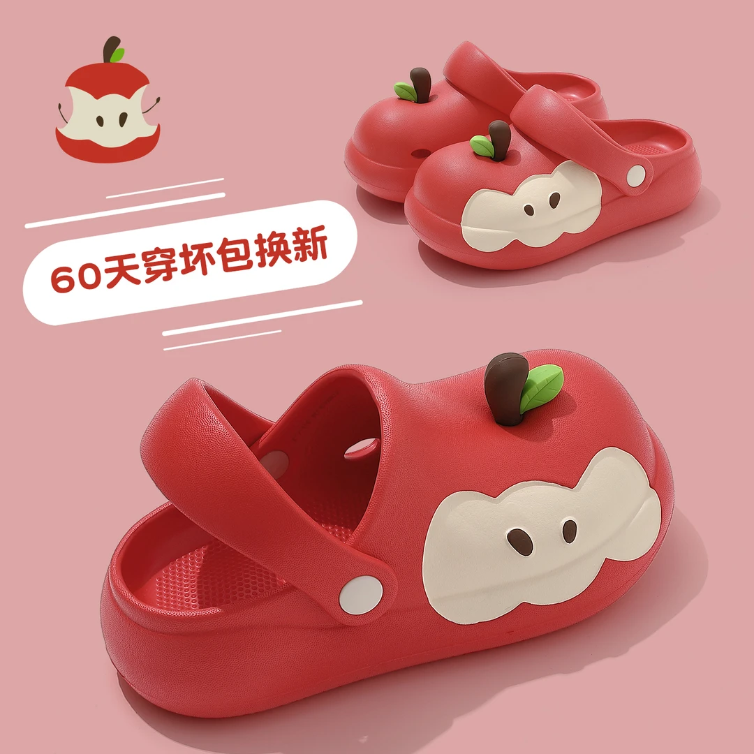 苹果亲子洞洞鞋女童夏季外穿透气防滑厚底防臭中大童沙滩包头凉鞋