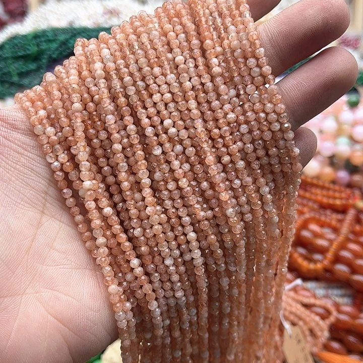 玛瑙/玉髓珠宝半成品未镶嵌一条3mm左右金太阳石刻面