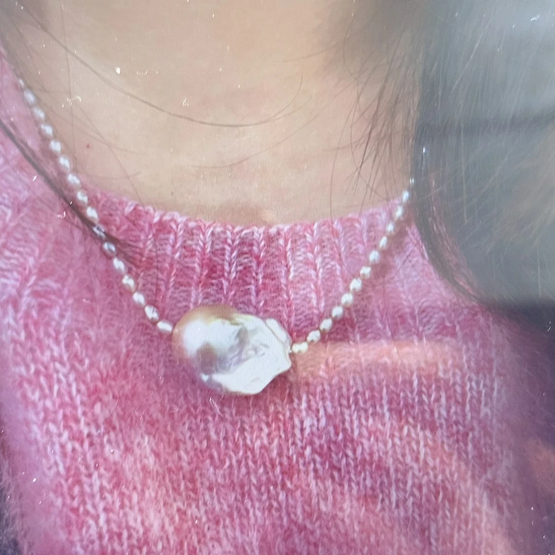 项链银S925镶嵌淡水珍珠?**?