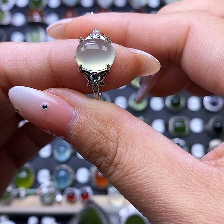 岫玉戒指银S925镶嵌菲*菲
