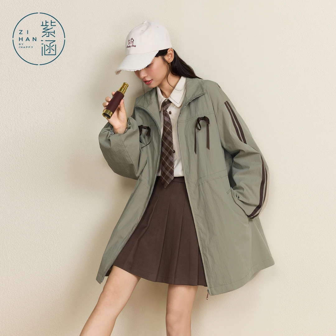 紫涵中长款立领外套女秋季新款复古褶皱肌理感宽松上衣Z5Z06AN176