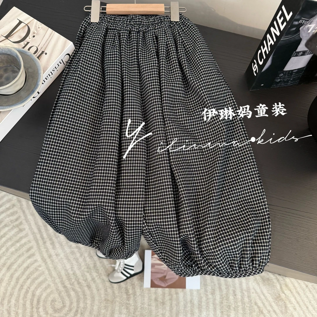 儿童裤子2025春秋新品儿童格子灯笼裤韩版宝宝洋气宽松休闲阔腿裤