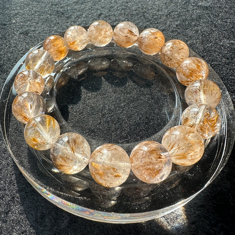 S110天然水晶黄金羽毛钛晶时尚素圈招财彩发晶珠珠