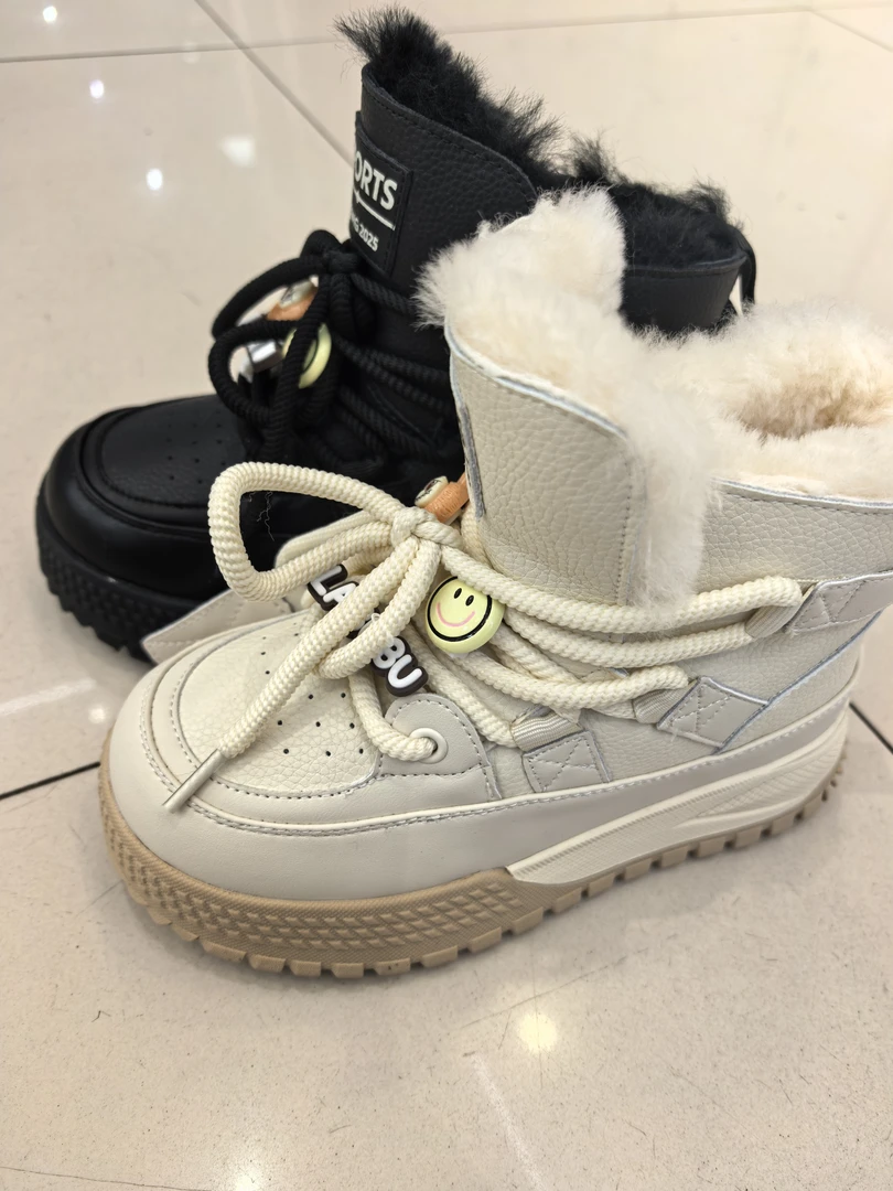 时尚雪地靴冬季中跟休闲大棉棉鞋胶粘秋冬保暖高帮