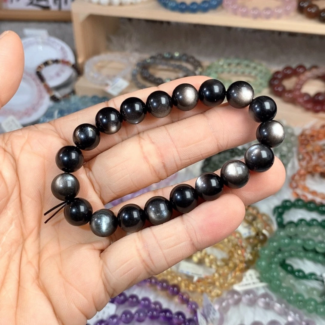 【闪购商品】黑曜岩手链未镶嵌10mm高品银曜