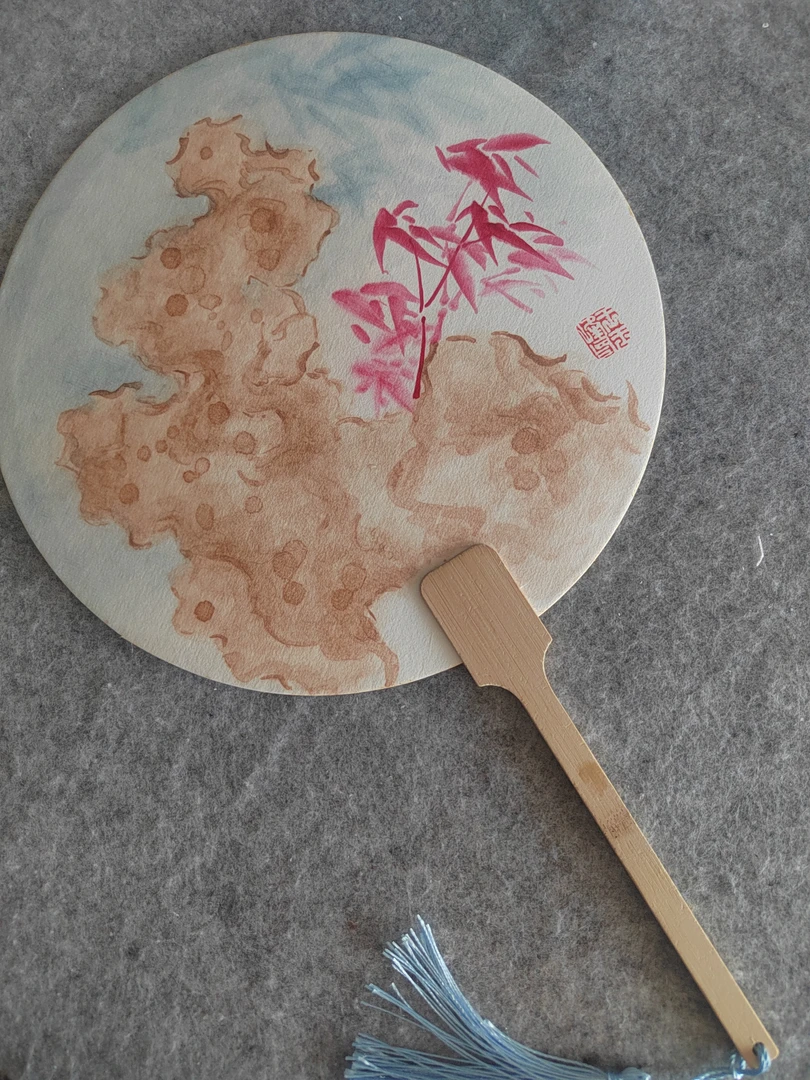 美协会员纯手绘定制中国风文创伴手礼长柄团扇宣纸国画书法