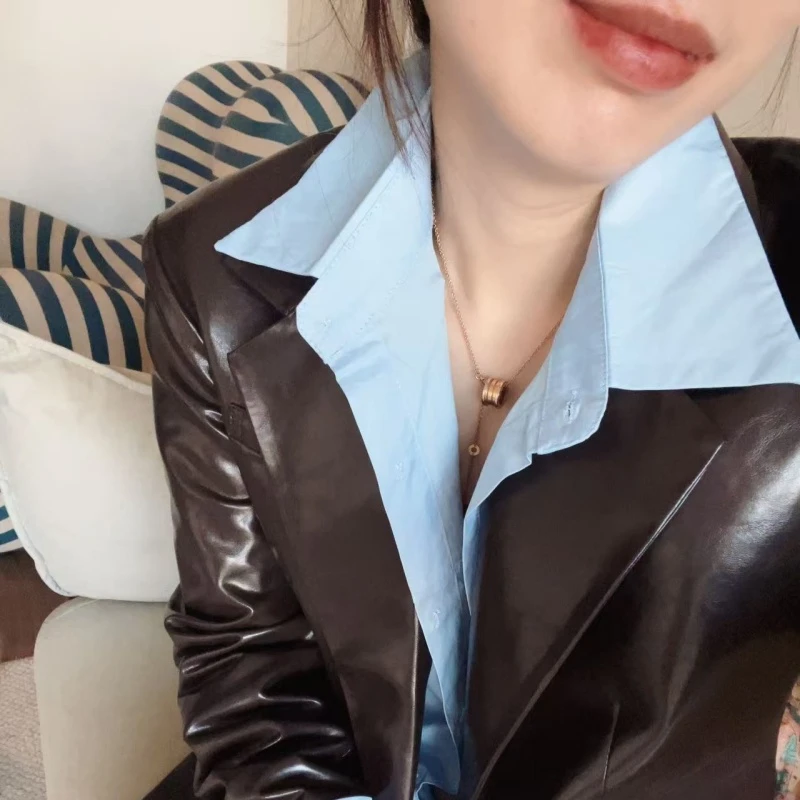 法式复古蓝色衬衫外套女夏季防晒上衣设计感小众别致百搭长袖衬衣