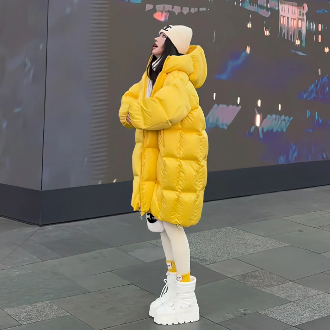 云朵泡芙感羽绒棉服女2025冬季新款小个子宽松休闲中长款连帽外套