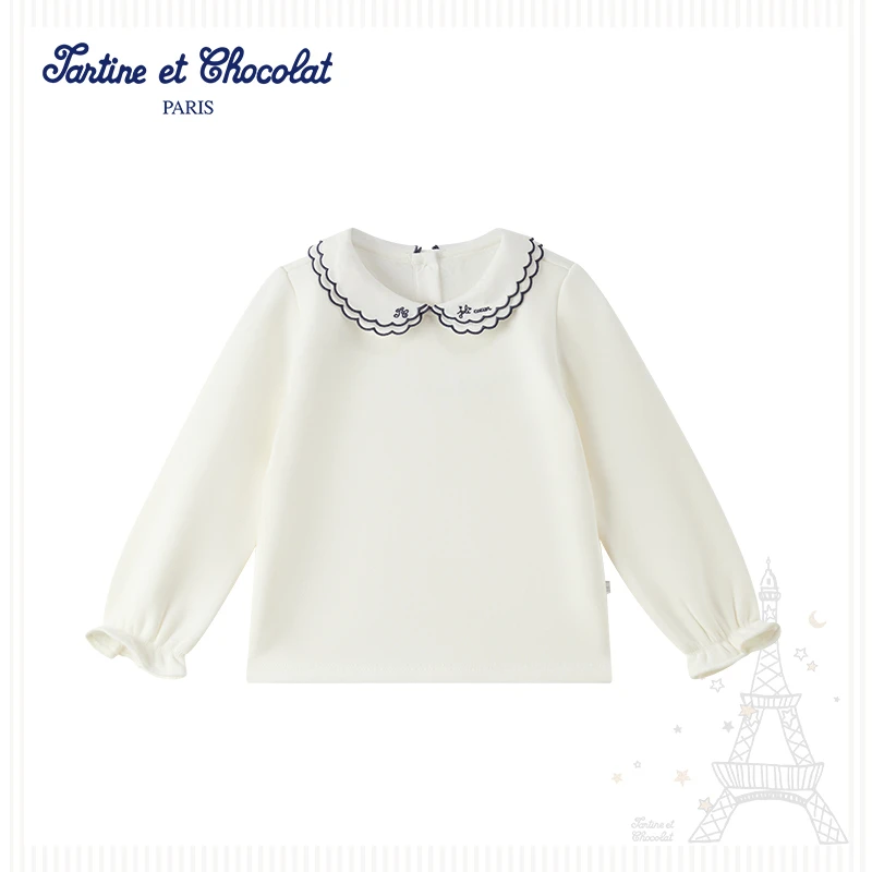 TC法国巧克力童装25秋冬新品女童花边翻领衬衫CILWF4T44A