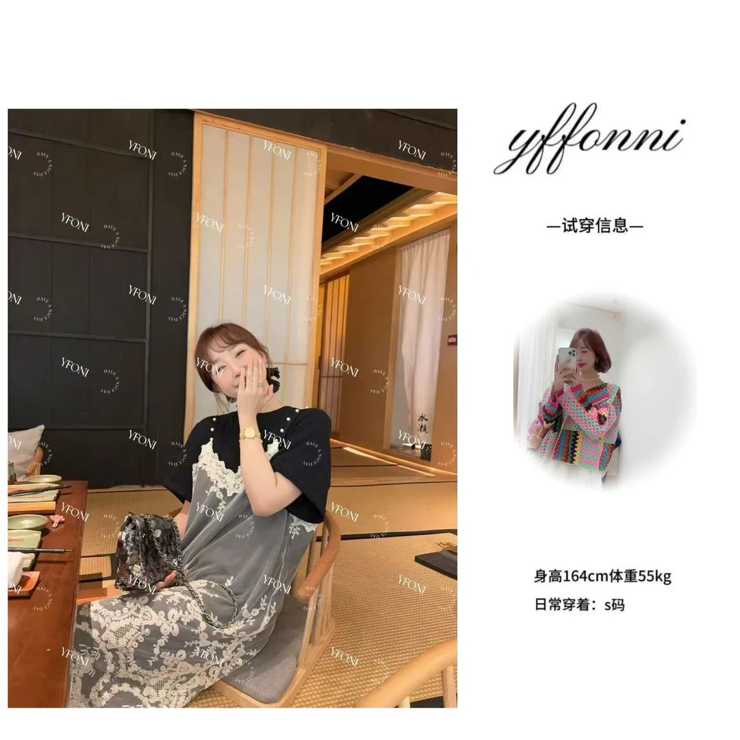 【YFONI】假两件蕾丝慵懒连衣裙