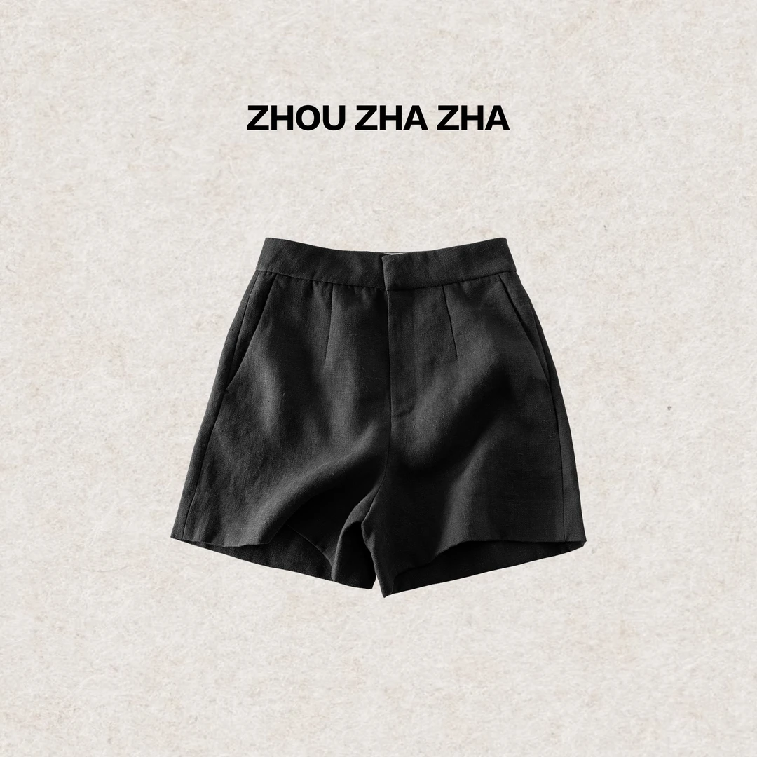 【周炸炸】高腰显瘦阔腿裤春夏百搭时尚宽松简约设计短裤#250108