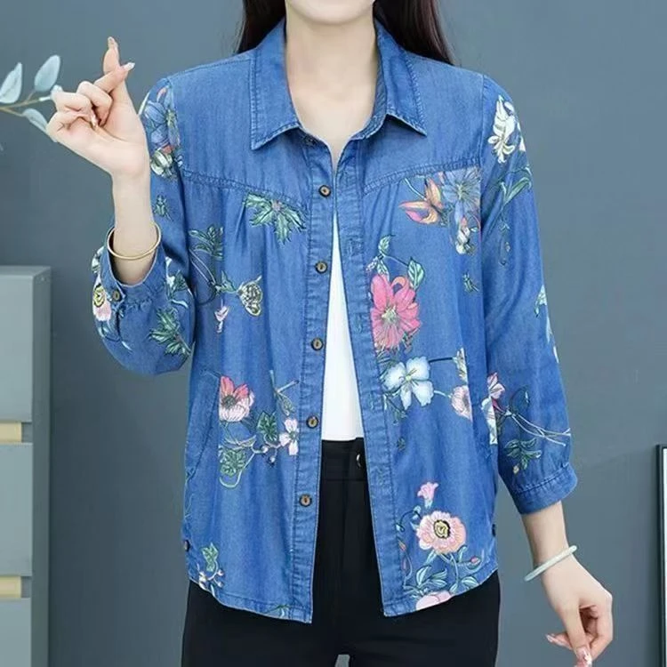 小花印花女简约休闲经典百搭轻熟风薄款开衫