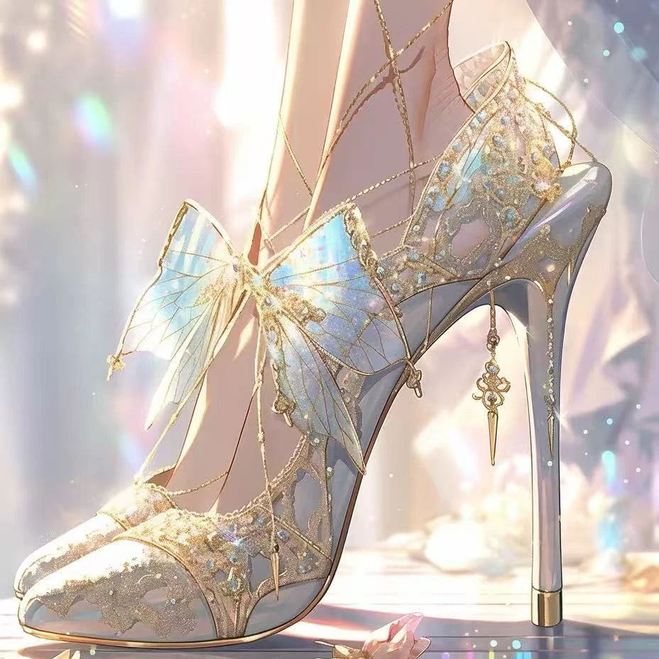 水晶鞋气质公主网红时尚少女细跟尖头