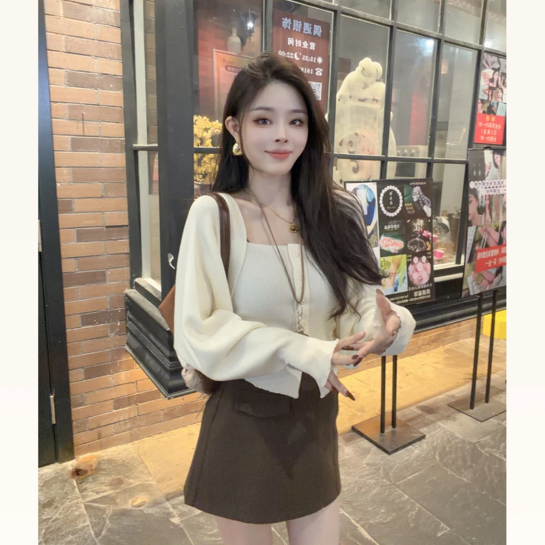 【晓溪服饰】韩系风薄款蝙蝠袖上衣打底衫韩版毛针织衫两件套6600