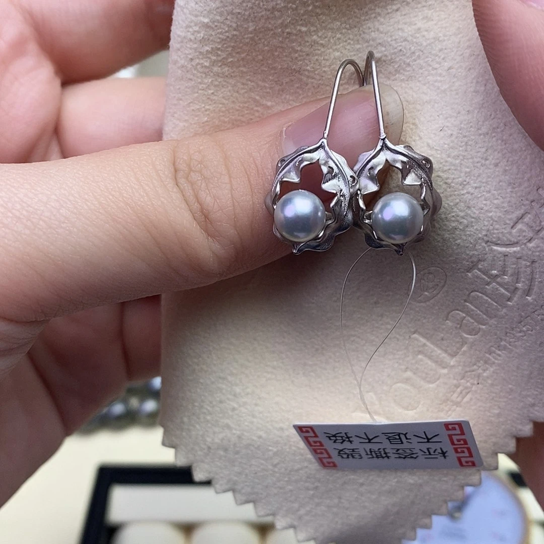 海水珍珠耳饰银S925镶嵌