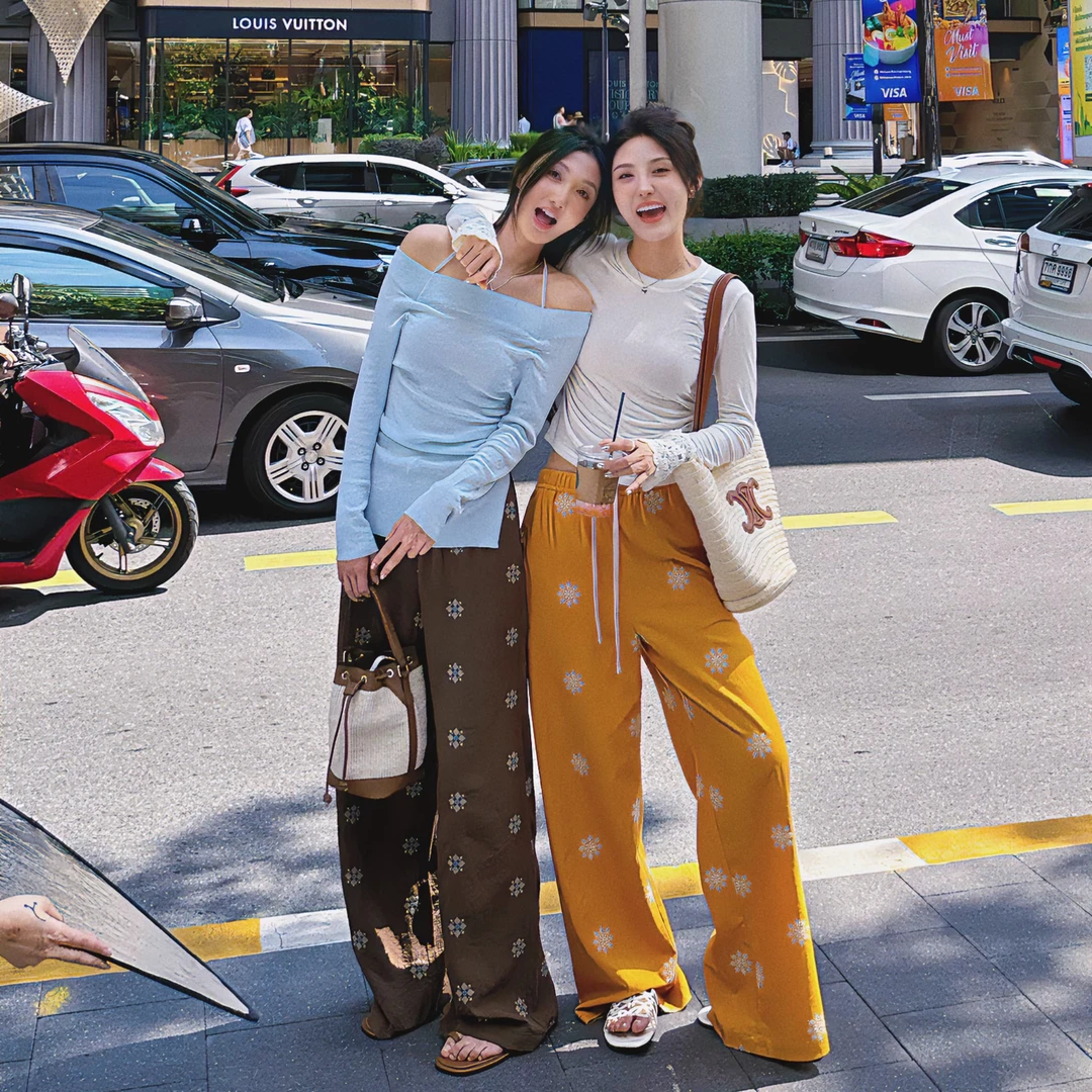 Moprobably李予诺「花砖艺术」“天丝+亚麻”‌日系复古休闲裤L5263024