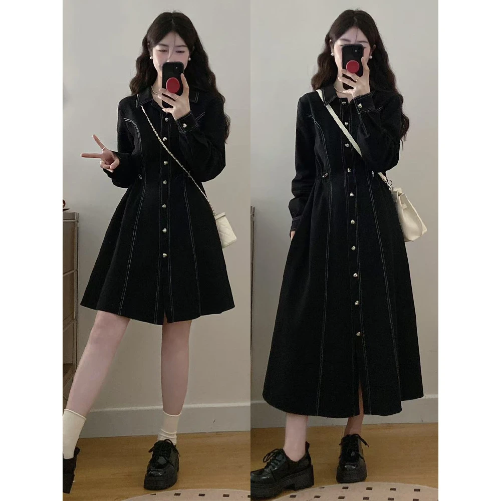 【小曹大码】新款排扣收腰牛仔连衣裙-QXDM1890