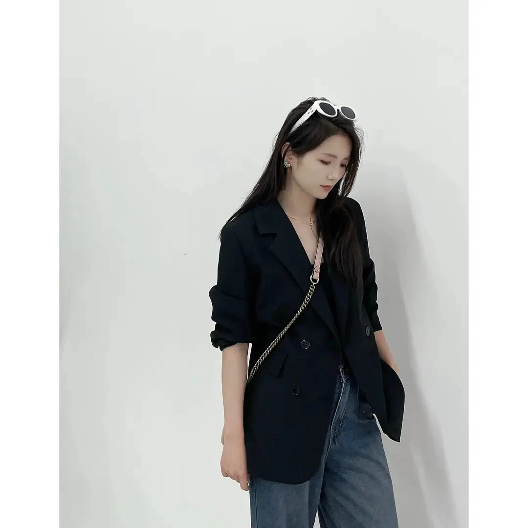 韩版西装风双排扣纯欲风小个子上衣气质款外套女大码百搭