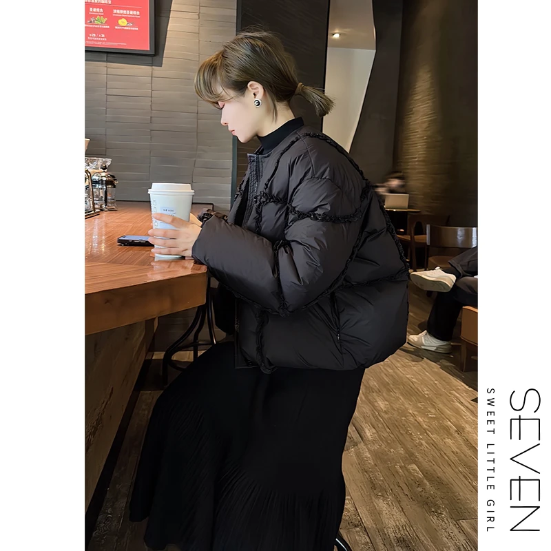 花边小香③七七146小个子法式小香风花边90白鸭绒短款羽绒服小美说