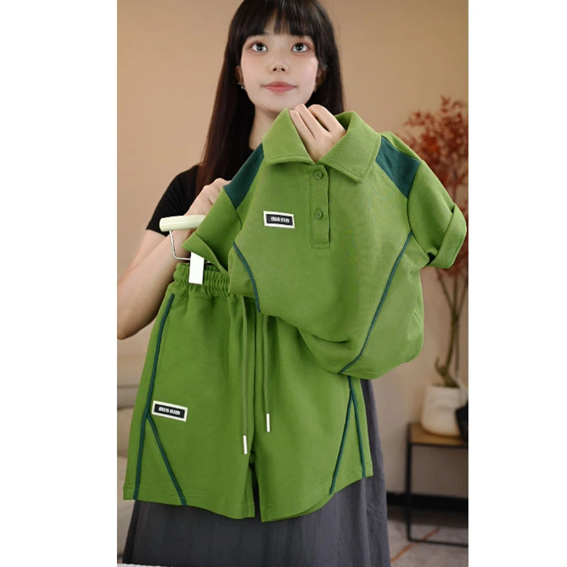 夏季2025儿童洋气圆领宽松套装宝宝运动休闲韩版时尚炸街两件套