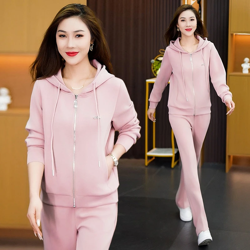 休闲运动服套装女2025春装新款时尚简约高级感减龄妈妈卫衣两件套