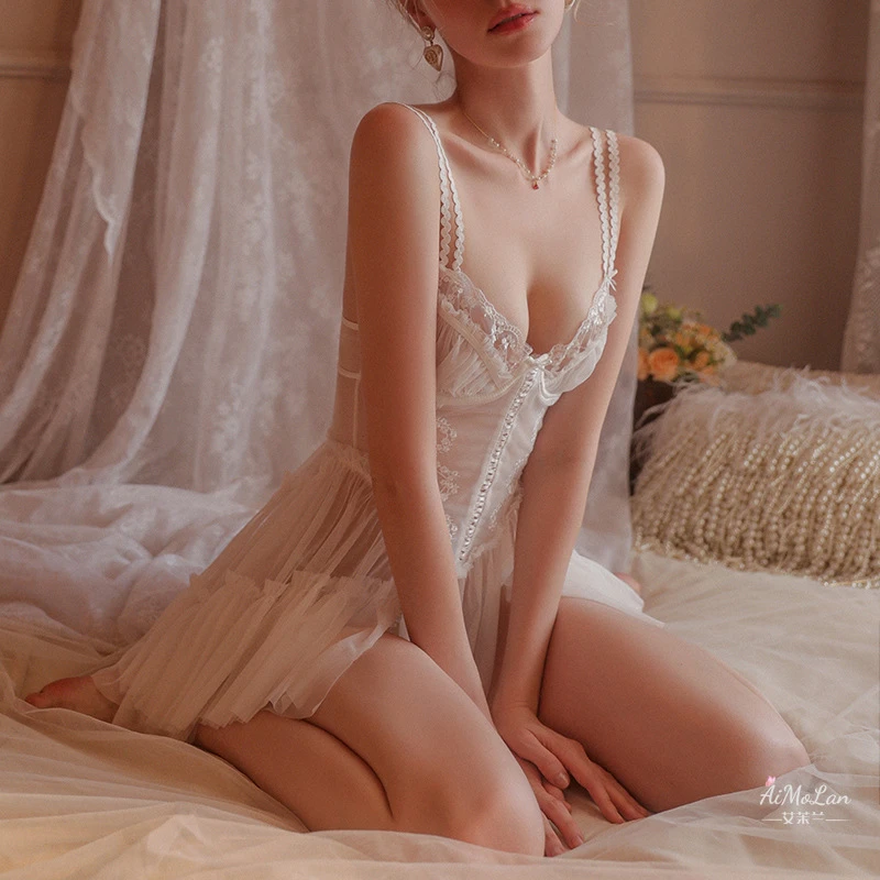 性感睡衣女纯欲风小胸钢圈蕾丝吊带睡裙