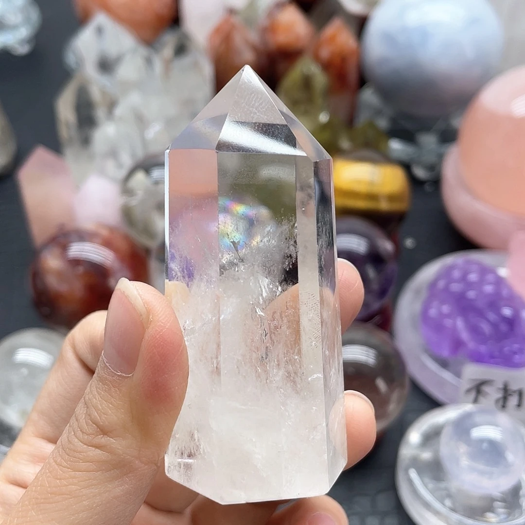 水晶珠宝半成品未镶嵌62白水晶柱透体无裂高7mm