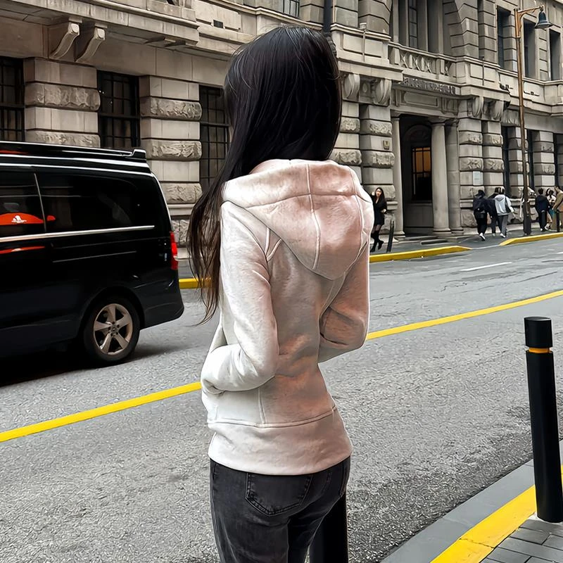 灰色lulu卫衣拉链外套女2025年春新爆款修身显瘦美式连帽开衫上衣