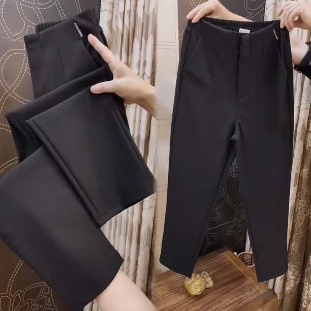 黑色萝卜裤女2025春秋新款显瘦百搭高腰小黑裤哈伦裤九分裤束脚潮