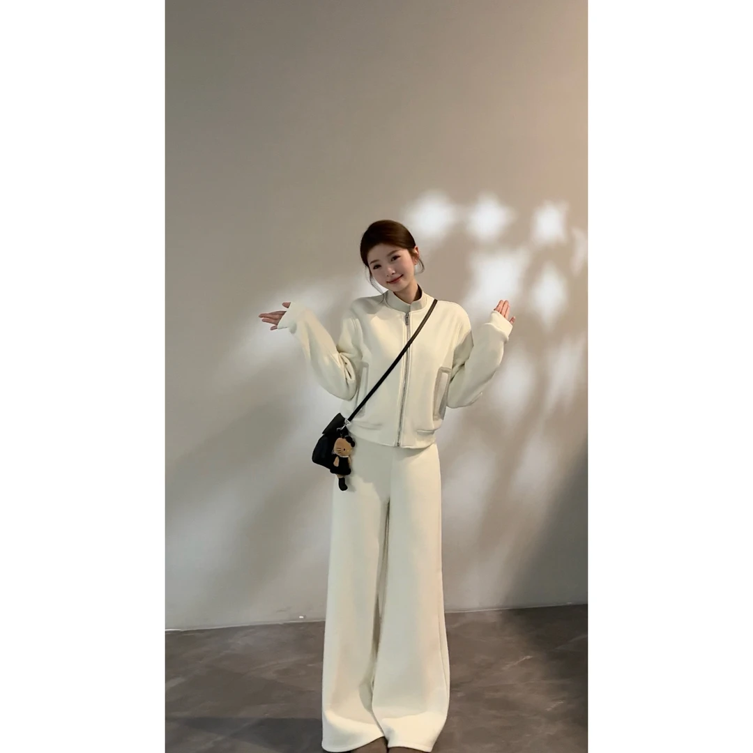 【颂宋】秋冬新款慵懒欧尼时尚显瘦百搭简版外套休闲裤套装DT1815