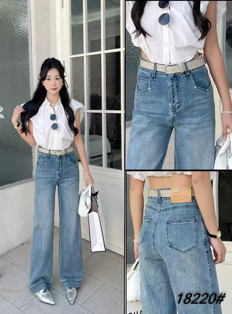 18220新款时尚显瘦百搭窄版直筒牛仔裤弹力软牛仔高腰
