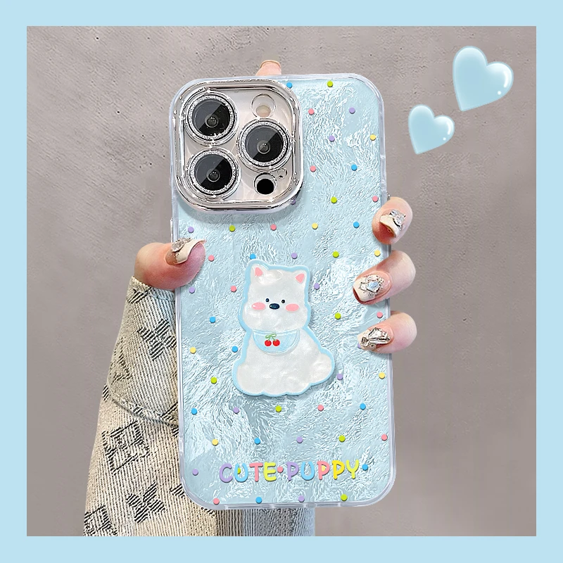 波点西高地适用苹果15华为vivo/oppo小米iPhone16精孔冰川手机壳