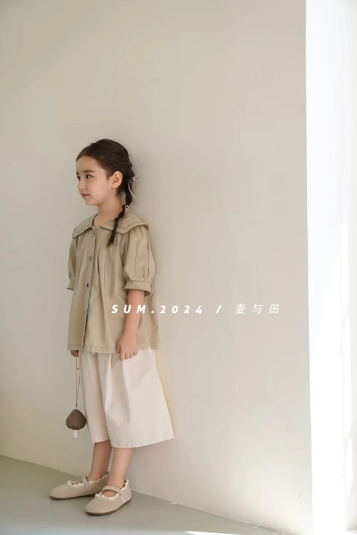 (麦与田)cs-3811 高品质 女童夏季刺绣短袖韩版ol短袖衬衫T恤宽松