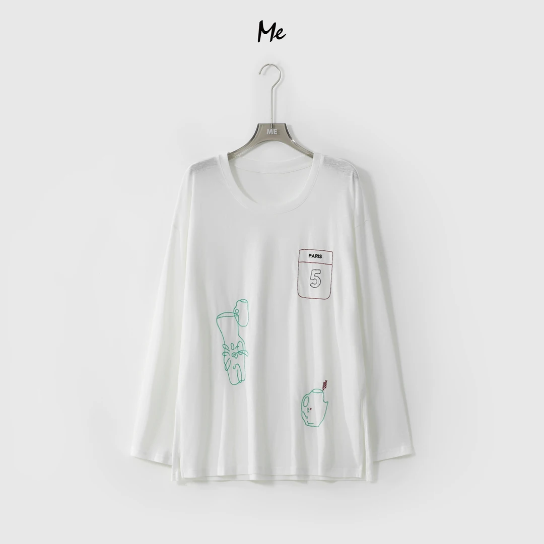 ME【5号香香插画衫】奢牌感插花艺术刺绣显瘦时尚百搭T恤MESS5140