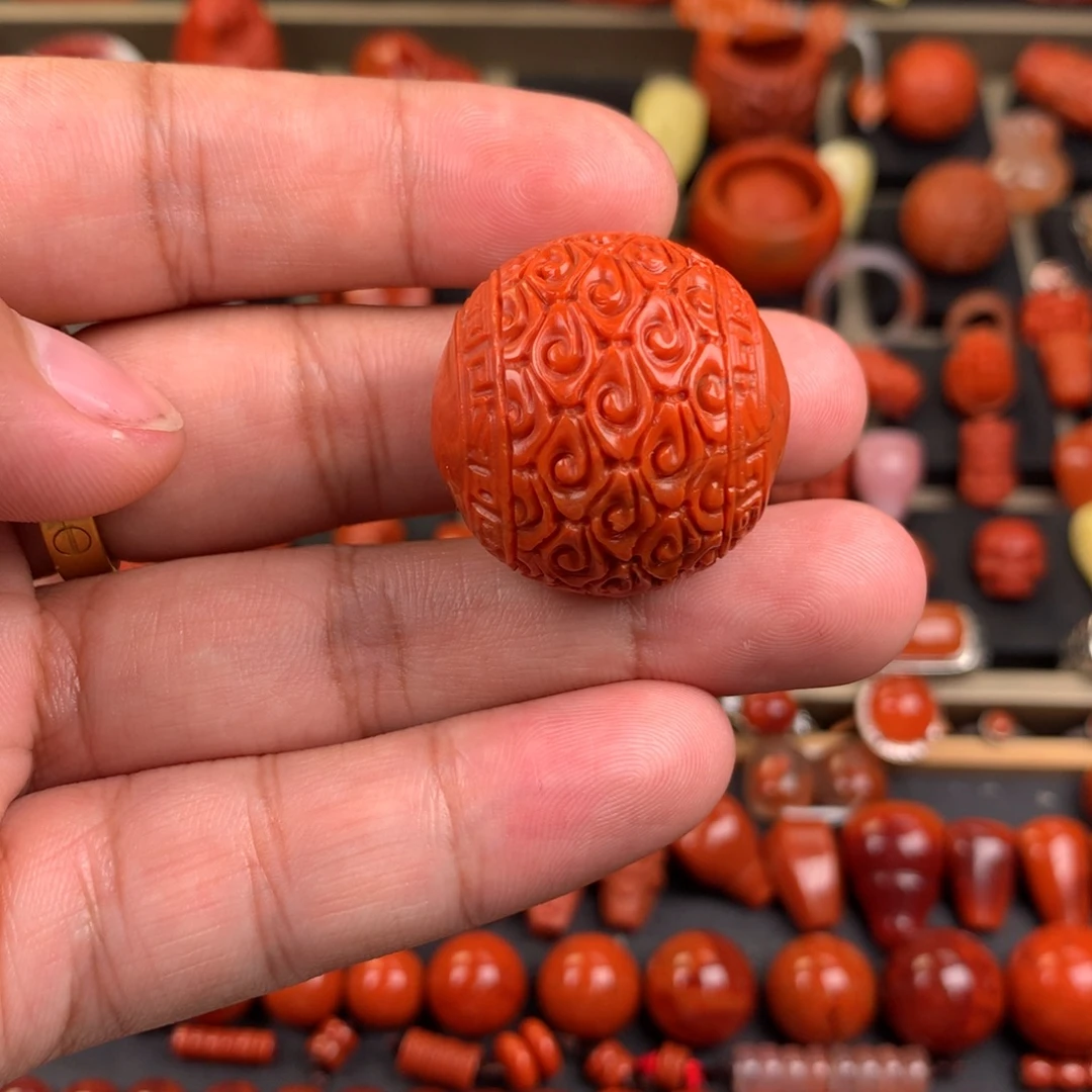 南红玛瑙未镶嵌云纹圆珠28